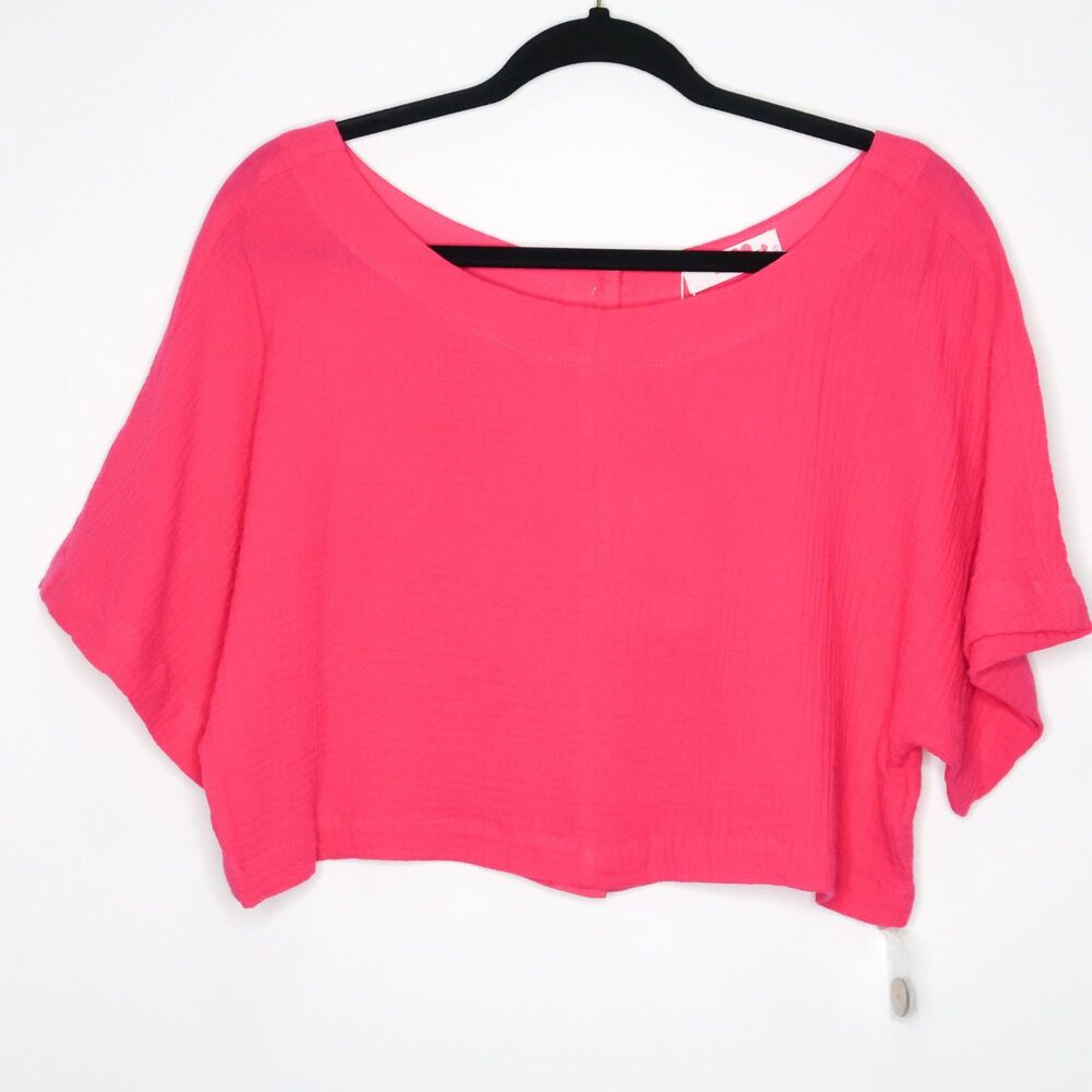 Buddy Love Womens Margo Crop Top Size Large Pink Gauze Buttons Vacation Resort